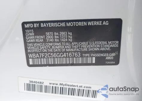 2016 BMW 750I xDrive из США, поврежденный, VIN WBA7F2C56GG416763